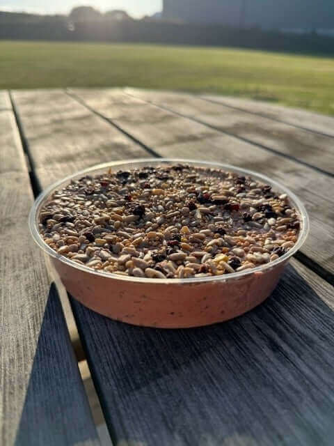 Berry suet cookie  is a high energy treat for the garden birds, simply take the  cookie out of the container and place on a bird table.