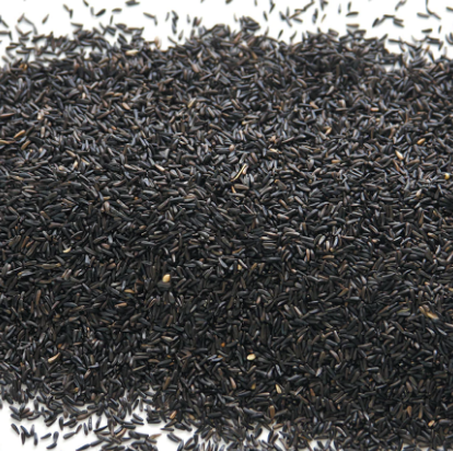 Haith's quality niger seed spread out on a white background