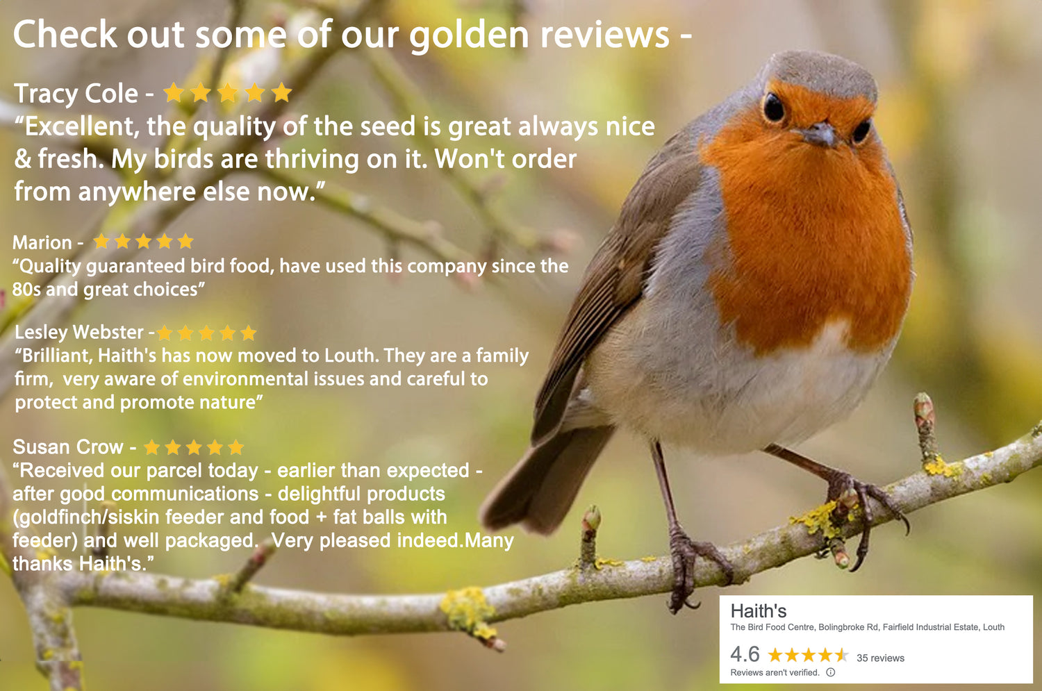 Haith's outstanding reviews for wild bird food and aviary food and fishing